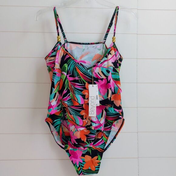 Beyond Control Bora Bora Tiered Swimsuit Women's 14 Floral One Piece Beach NEW! - Picture 2 of 10